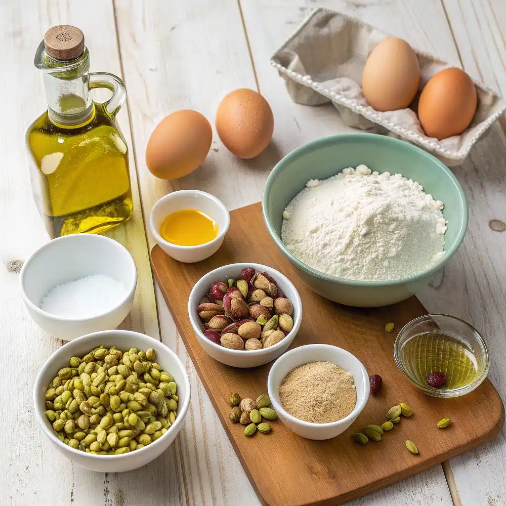 pouring pistachio olive oil cake  ingredien 