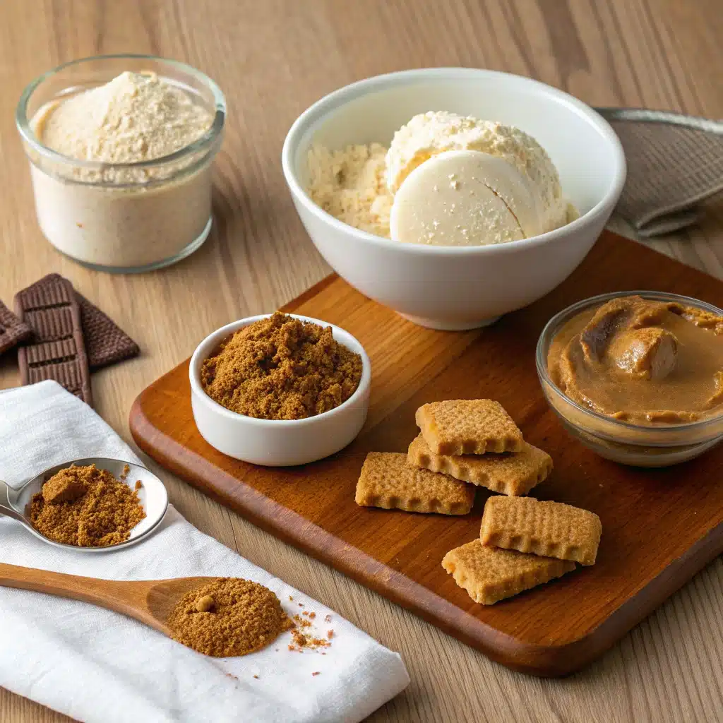 Ingredients for homemade Biscoff Ice Cream