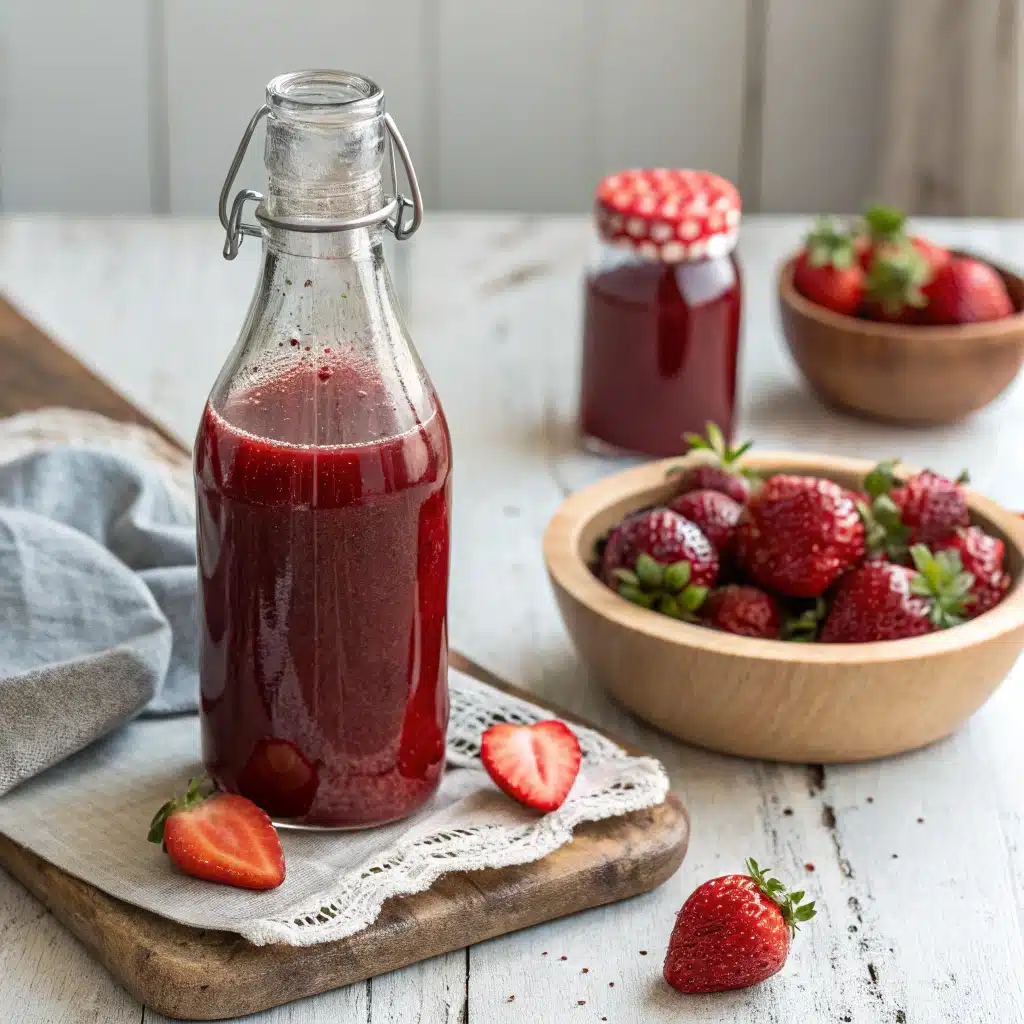 Bottled strawberry simple syrup 