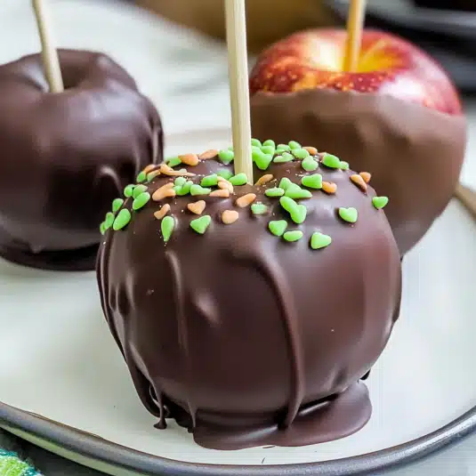 Chocolate Covered Apples with nuts, caramel drizzle, and sprinkles