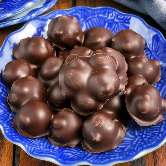 Chocolate covered blueberries in  bowl