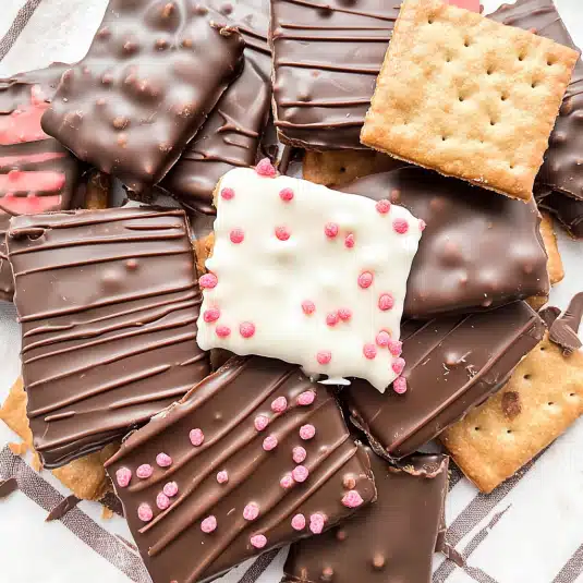 Chocolate Covered Graham Crackers with toppings