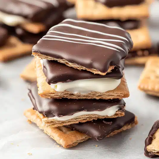 Chocolate Covered Graham Crackers stacked close up
