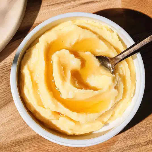 Whipped honey butter in a rustic bowl