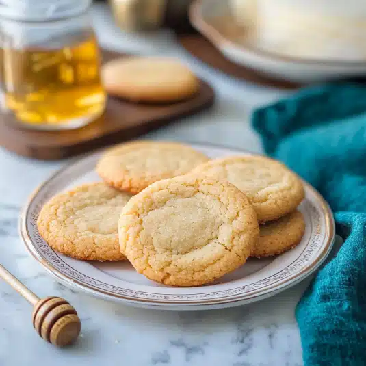 honey cookies stacked on a table