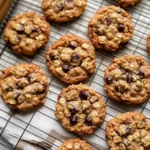 oatmeal raisin chocolate chip cookies stacked with melty chocolate