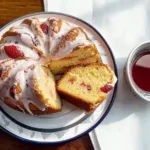 strawberry pound cake sliced on table