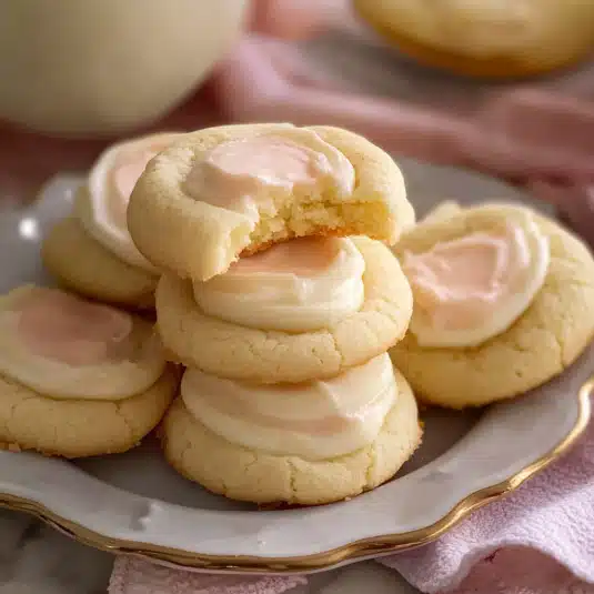 sour cream cookies topped with pastel pink