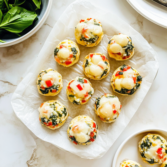 Egg white bites with spinach, roasted red peppers