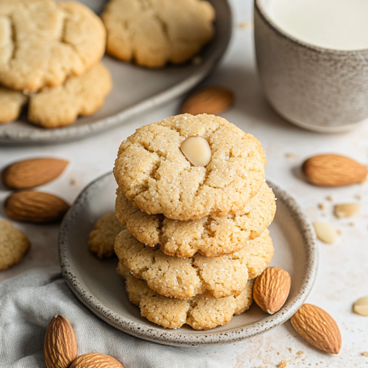 almond cookies made with almond flour, topped with sliced almonds and baked