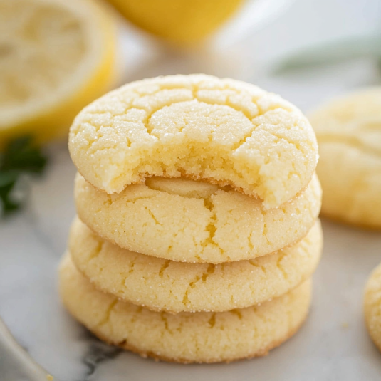 chewy lemon sugar cookies stacked