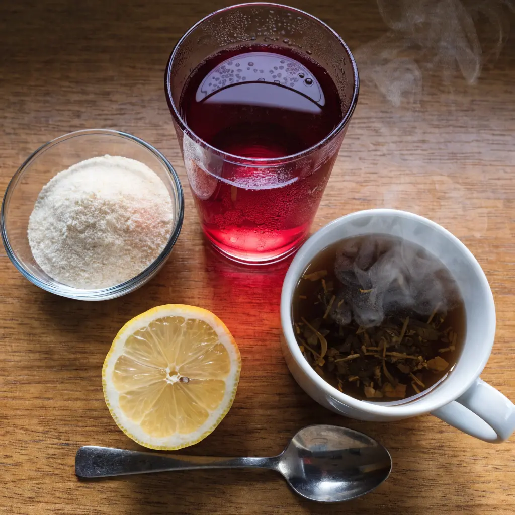 ingredien pink gelatin drink made with cranberry juice and gelatin used as a low calorie